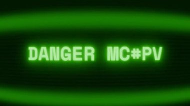 Old green CRT screen showing text DANGER ZONE! appearing in random glitch and coding style
