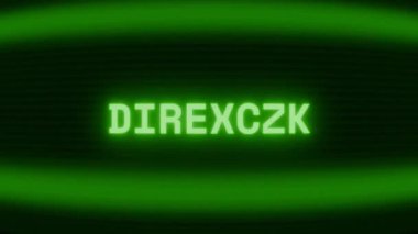Old green CRT screen showing text DIRECTOR appearing in random glitch and coding style