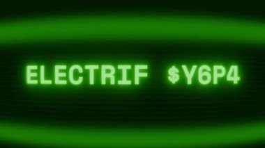 Old green CRT screen showing text ELECTRIC FAULT appearing in random glitch and coding style