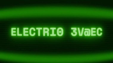Old green CRT screen showing text ELECTRIC SHOCK appearing in random glitch and coding style