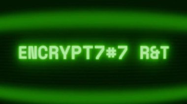 Old green CRT screen showing text ENCRYPTION OFF appearing in random glitch and coding style