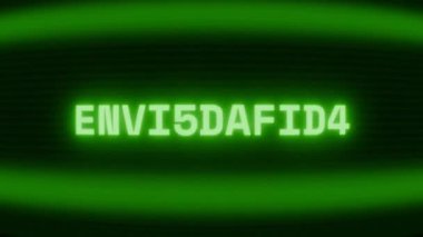 Old green CRT screen showing text ENVIRONMENT appearing in random glitch and coding style