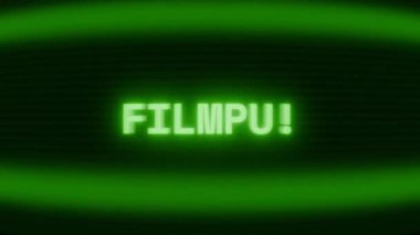 Old green CRT screen showing text FILMING appearing in random glitch and coding style