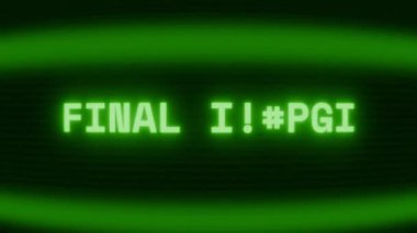 Old green CRT screen showing text FINAL IMPACT appearing in random glitch and coding style