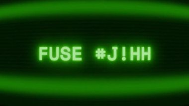 Old green CRT screen showing text FUSE BLOWN appearing in random glitch and coding style