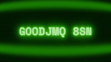 Old green CRT screen showing text GOODBYE NOW appearing in random glitch and coding style