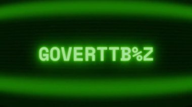 Old green CRT screen showing text GOVERNMENT appearing in random glitch and coding style