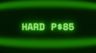 Old green CRT screen showing text HARD MODE appearing in random glitch and coding style