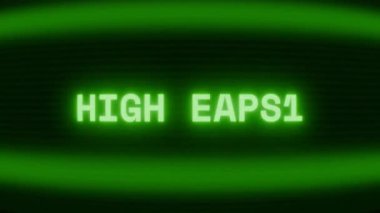 Old green CRT screen showing text HIGH ALERT appearing in random glitch and coding style