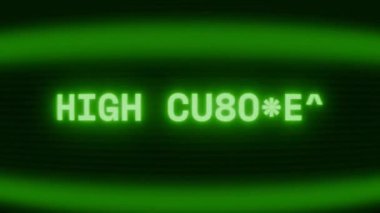 Old green CRT screen showing text HIGH CURRENT appearing in random glitch and coding style