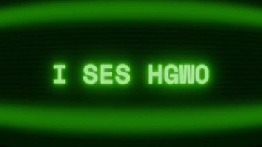 Old green CRT screen showing text I SEE YOU! appearing in random glitch and coding style