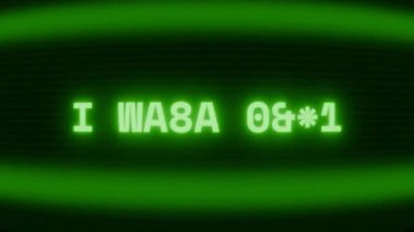 Old green CRT screen showing text I WARN YOU! appearing in random glitch and coding style
