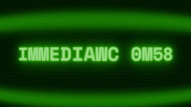 Old green CRT screen showing text IMMEDIATE EVAC appearing in random glitch and coding style