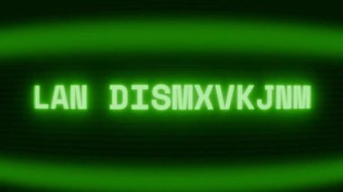 Old green CRT screen showing text LAN DISCONNECT appearing in random glitch and coding style