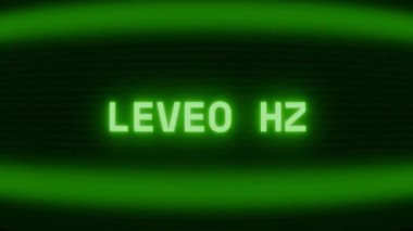 Old green CRT screen showing text LEVEL UP appearing in random glitch and coding style