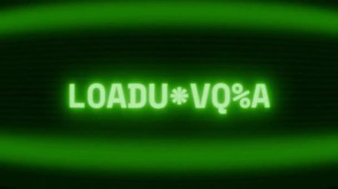 Old green CRT screen showing text LOADING... appearing in random glitch and coding style