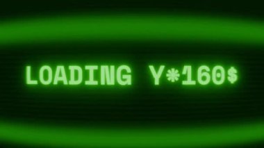Old green CRT screen showing text LOADING MODULE appearing in random glitch and coding style