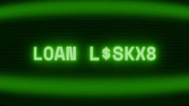 Old green CRT screen showing text LOAN DENIED appearing in random glitch and coding style