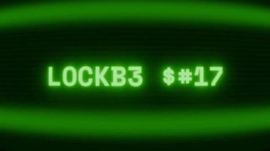 Old green CRT screen showing text LOCKED ROOM appearing in random glitch and coding style