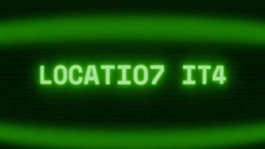 Old green CRT screen showing text LOCATION OFF appearing in random glitch and coding style