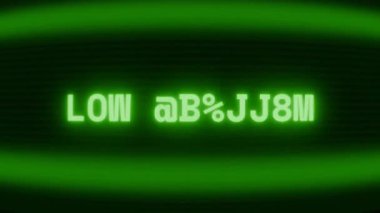 Old green CRT screen showing text LOW CURRENT appearing in random glitch and coding style