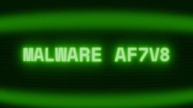Old green CRT screen showing text MALWARE FOUND appearing in random glitch and coding style