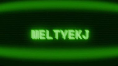 Old green CRT screen showing text MELTDOWN appearing in random glitch and coding style