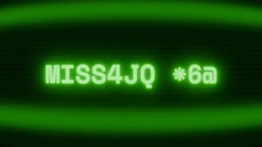 Old green CRT screen showing text MISSION END appearing in random glitch and coding style