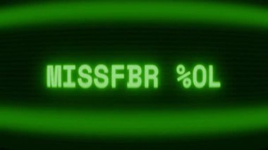 Old green CRT screen showing text MISSION LOG appearing in random glitch and coding style