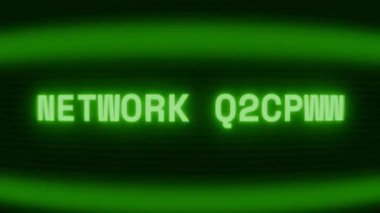 Old green CRT screen showing text NETWORK ALERT! appearing in random glitch and coding style