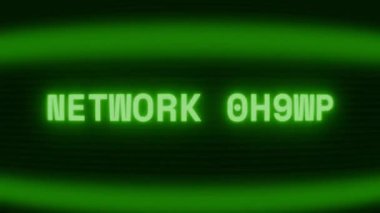 Old green CRT screen showing text NETWORK ERROR appearing in random glitch and coding style