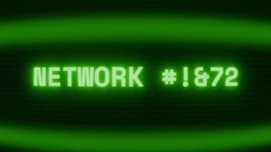 Old green CRT screen showing text NETWORK FAIL! appearing in random glitch and coding style
