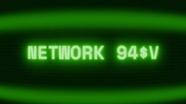Old green CRT screen showing text NETWORK HACK appearing in random glitch and coding style