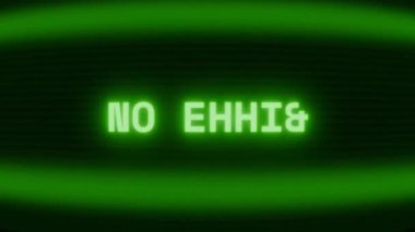 Old green CRT screen showing text NO ENTRY appearing in random glitch and coding style