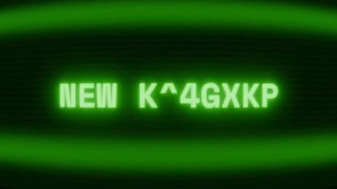 Old green CRT screen showing text NEW RELEASE appearing in random glitch and coding style