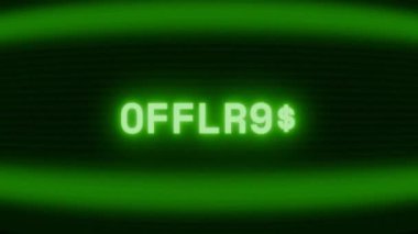 Old green CRT screen showing text OFFLINE appearing in random glitch and coding style