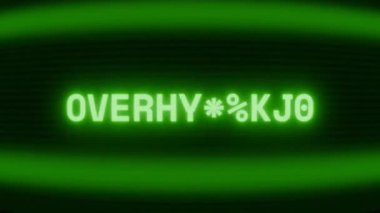 Old green CRT screen showing text OVERHEATING appearing in random glitch and coding style