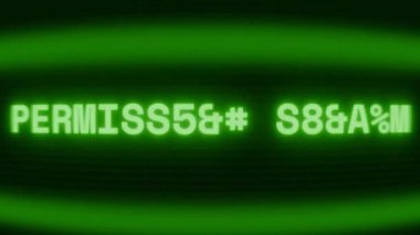 Old green CRT screen showing text PERMISSION DENIED appearing in random glitch and coding style