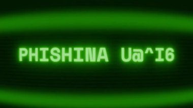 Old green CRT screen showing text PHISHING ALERT appearing in random glitch and coding style