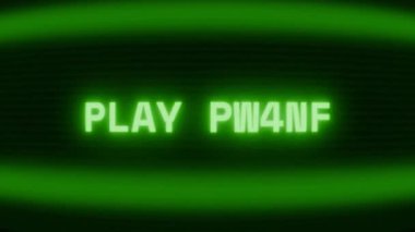 Old green CRT screen showing text PLAY VIDEO appearing in random glitch and coding style