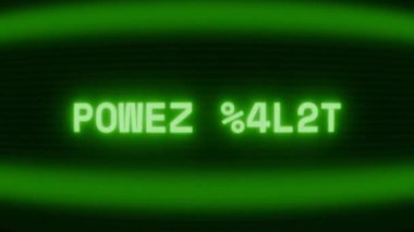 Old green CRT screen showing text POWER ALERT appearing in random glitch and coding style