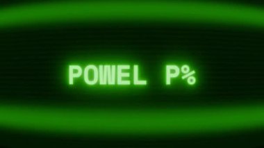 Old green CRT screen showing text POWER ON appearing in random glitch and coding style