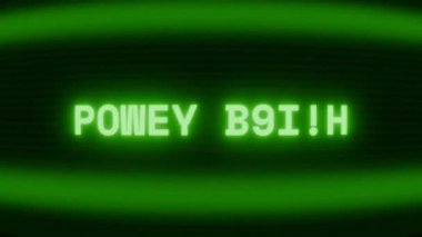 Old green CRT screen showing text POWER LOSS! appearing in random glitch and coding style