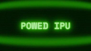 Old green CRT screen showing text POWER OFF appearing in random glitch and coding style