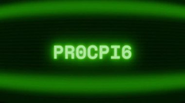 Old green CRT screen showing text PR0CESS appearing in random glitch and coding style