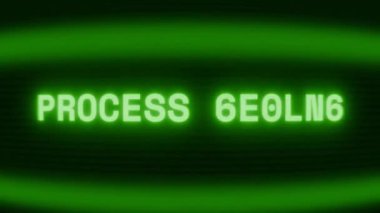 Old green CRT screen showing text PROCESS ERROR! appearing in random glitch and coding style