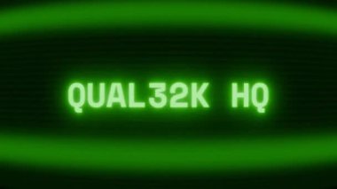 Old green CRT screen showing text QUALITY HD appearing in random glitch and coding style