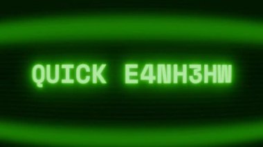 Old green CRT screen showing text QUICK ESCAPE! appearing in random glitch and coding style