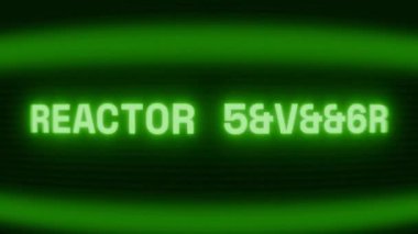 Old green CRT screen showing text REACTOR OFFLINE appearing in random glitch and coding style