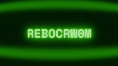 Old green CRT screen showing text REBOOTING appearing in random glitch and coding style